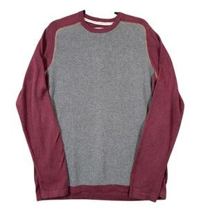 Eddie Bauer Merino Wool Blend Sweater with waffle knit Front Burgundy Gray XLT